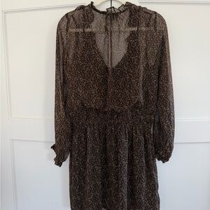 Chic Brown Animal Print Long Sleeve Dress